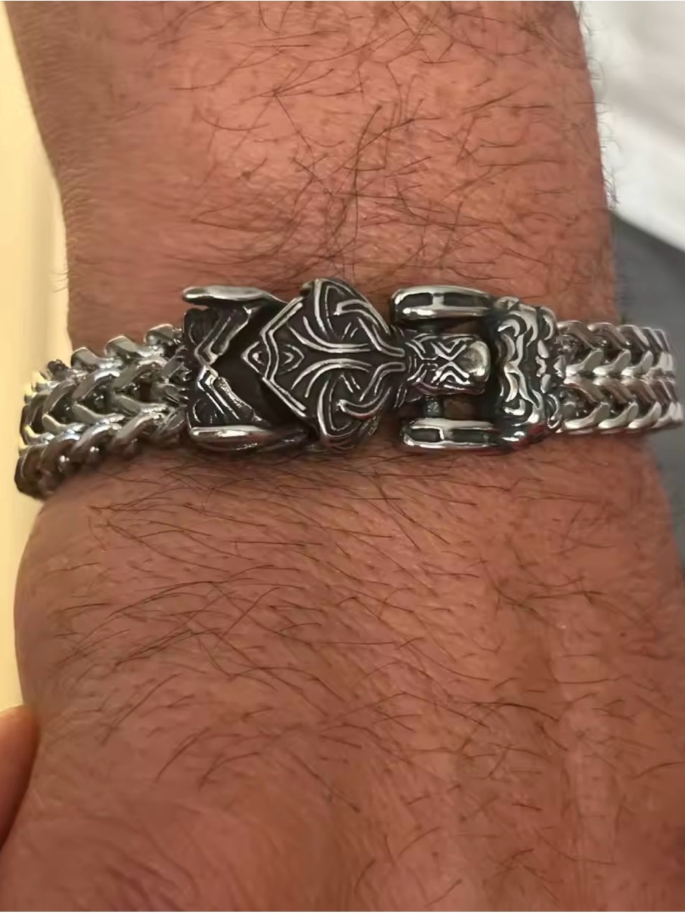 Sterling Silver Viking Wolf Bracelet - Braided Chain - Picture 11 of 11